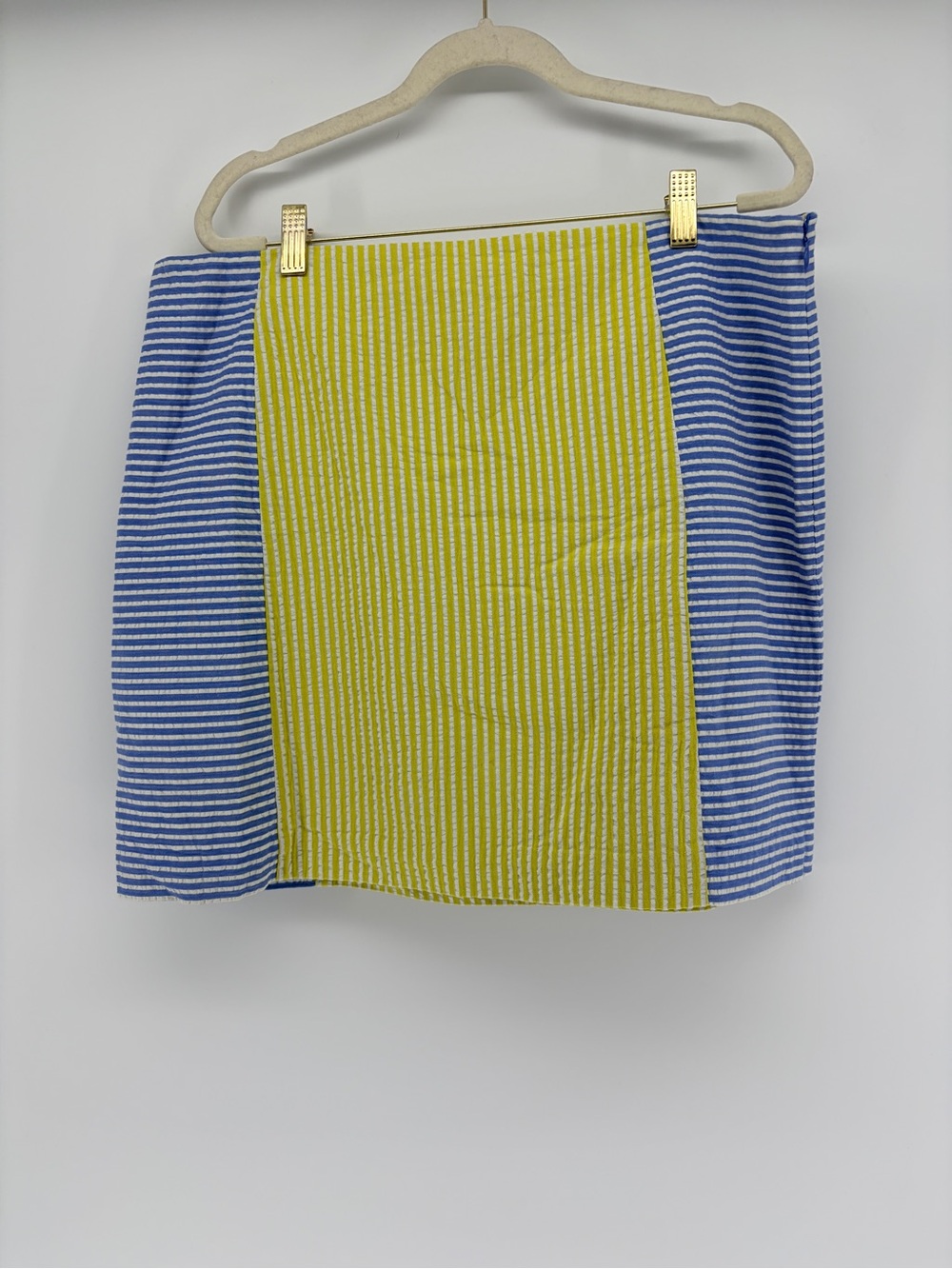 NWT Vineyard Vines Seersucker Blue & Yellow Striped Panel Mini Skirt 12 see desc